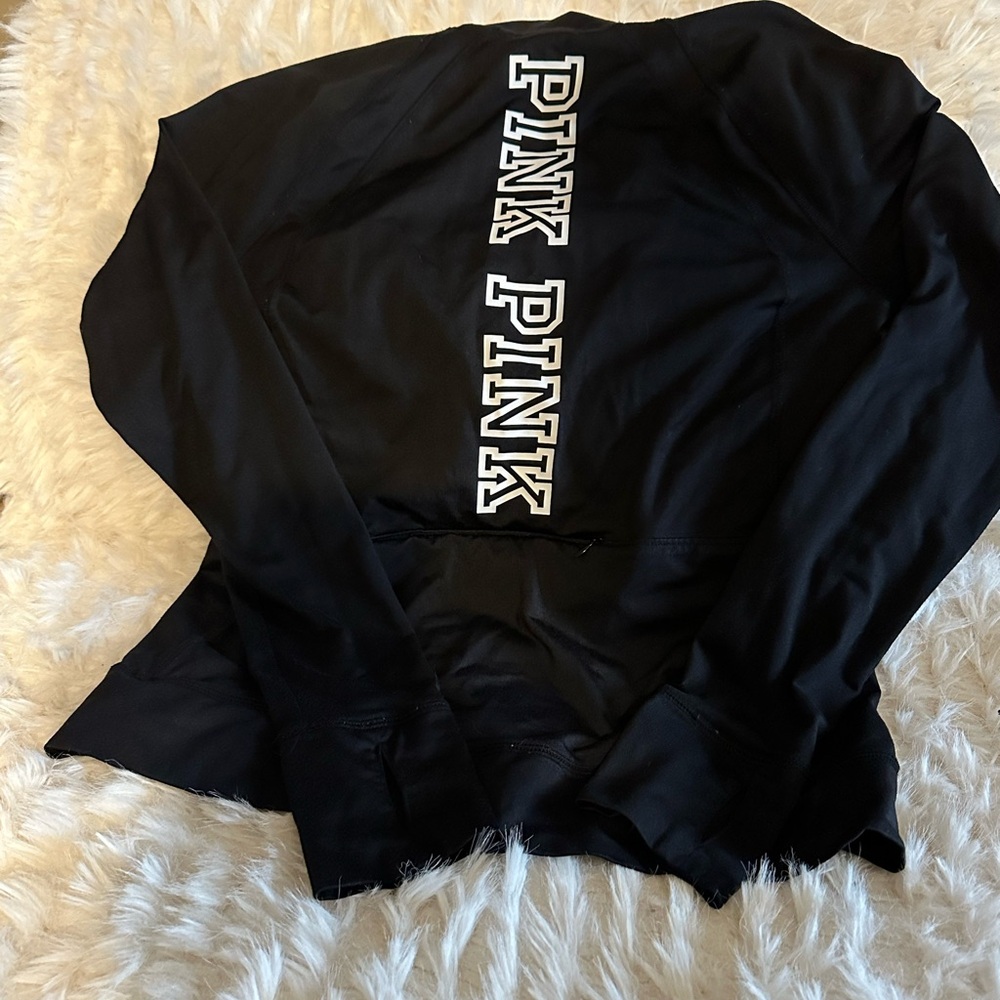 PINK Victoria's Secret Black Half-Zip Pullover with White Trim